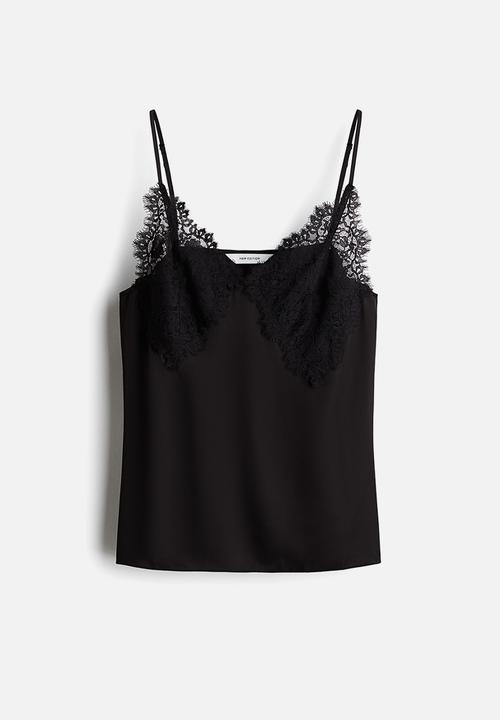 Lace-detail strappy top - black