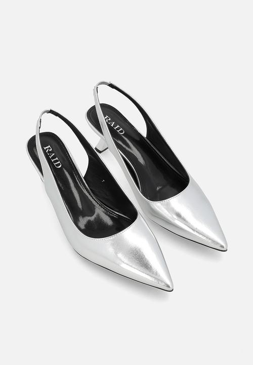Raid London - Letisha closed toe comma heel slingback - silver 