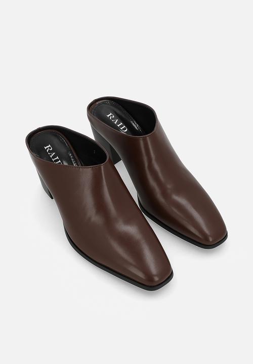 Raid London - Millie closed toe block heel mule - brown 