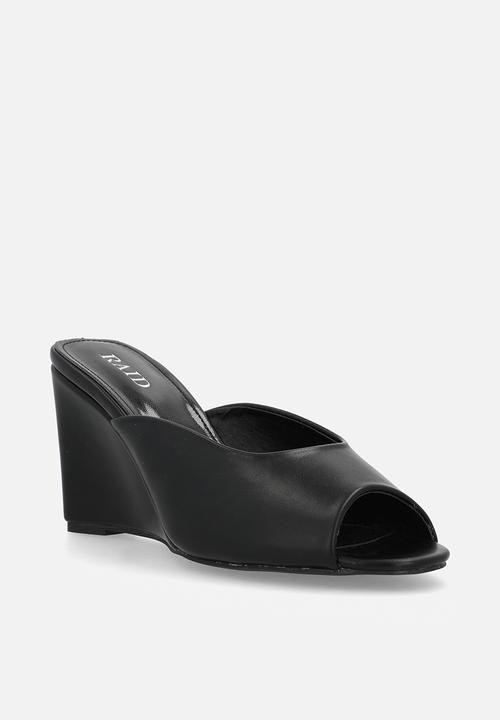 Raid London - Dovie open toe wedge heel mule - black 
