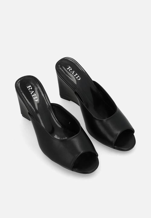 Raid London - Dovie open toe wedge heel mule - black 