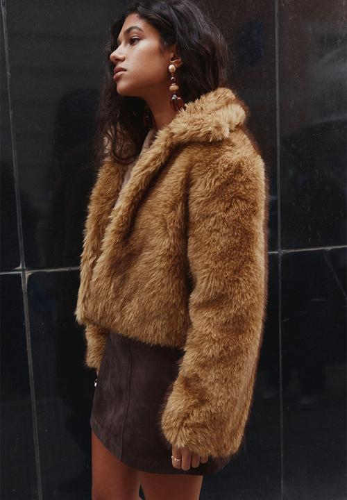 H&M - Cropped fluffy jacket - dark beige