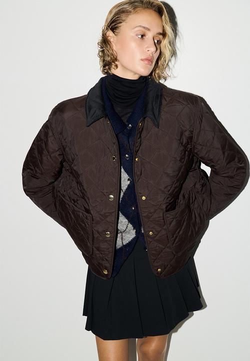 H&M - Quilted corduroy-collar jacket - dark brown