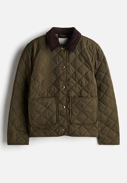 H&M - Quilted corduroy-collar jacket - khaki green
