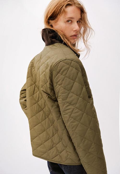 H&M - Quilted corduroy-collar jacket - khaki green