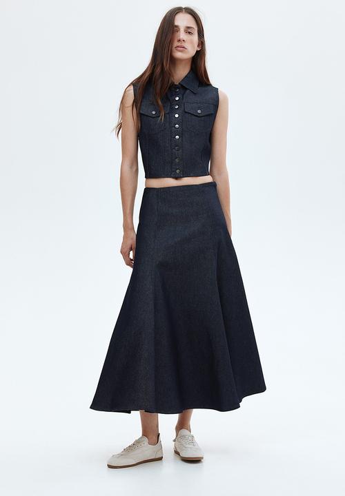 Flared denim skirt - dark denim blue - 1302547001