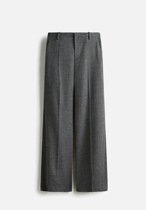 H&M - Wide tailored trousers - dark grey/herringbone pattern