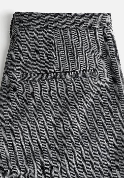 H&M - Wide tailored trousers - dark grey/herringbone pattern