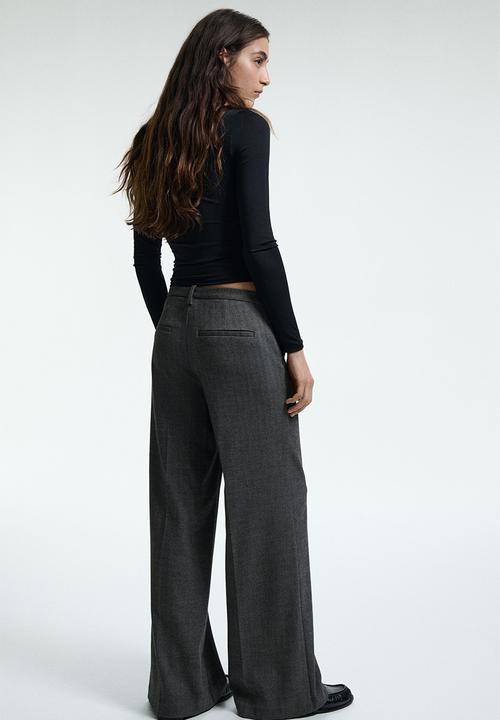H&M - Wide tailored trousers - dark grey/herringbone pattern