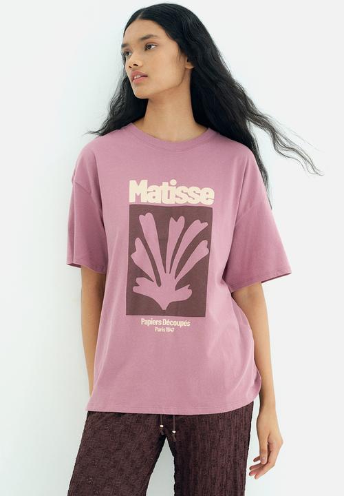 H&M - Oversized printed t-shirt - dark pink matisse