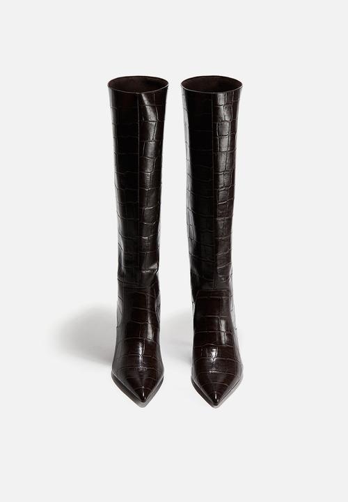 H&M - Knee-high boots - dark brown crocodile pattern
