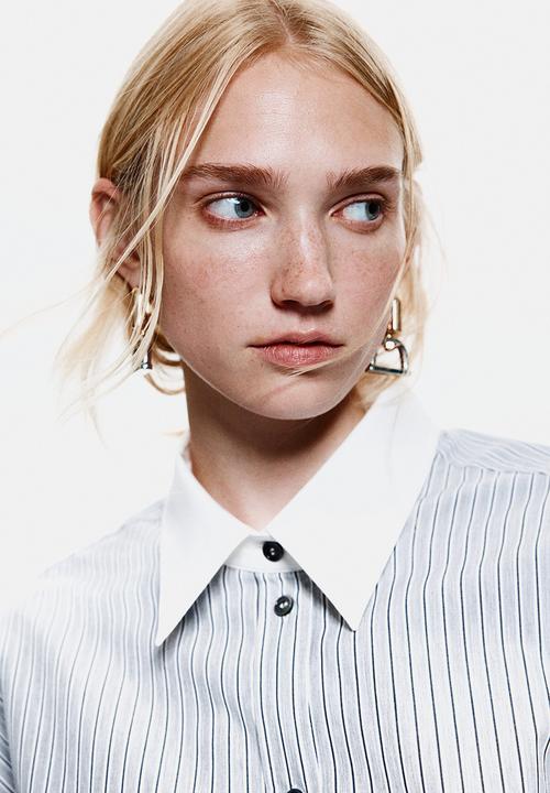 H&M - Oversized poplin shirt - light grey/striped