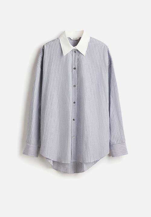 H&M - Oversized poplin shirt - light grey/striped