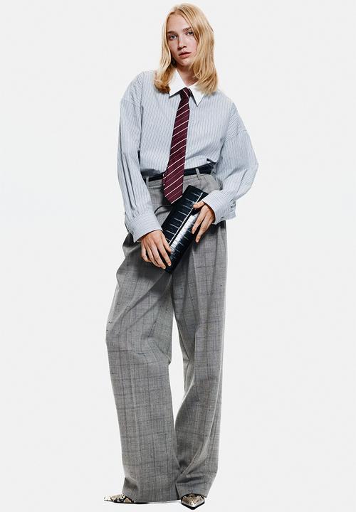 H&M - Oversized poplin shirt - light grey/striped