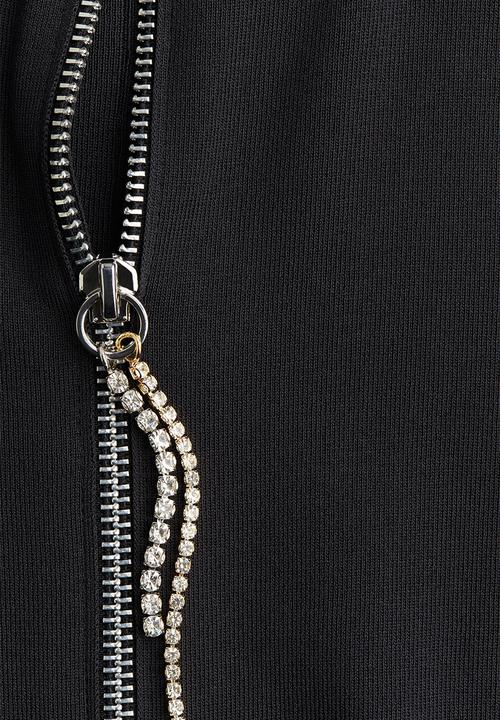 H&M - Rhinestone-detail zip-through top - dark grey
