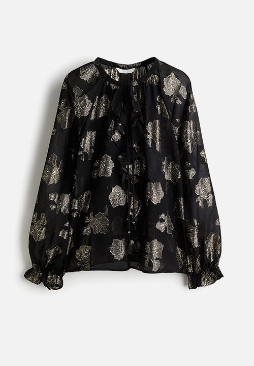 H&M - Jacquard-weave blouse -  black/patterned