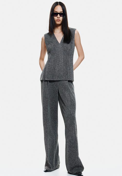 H&M - V-neck top - dark grey/herringbone pattern