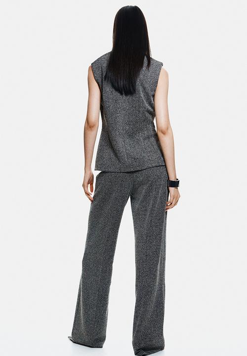 H&M - V-neck top - dark grey/herringbone pattern