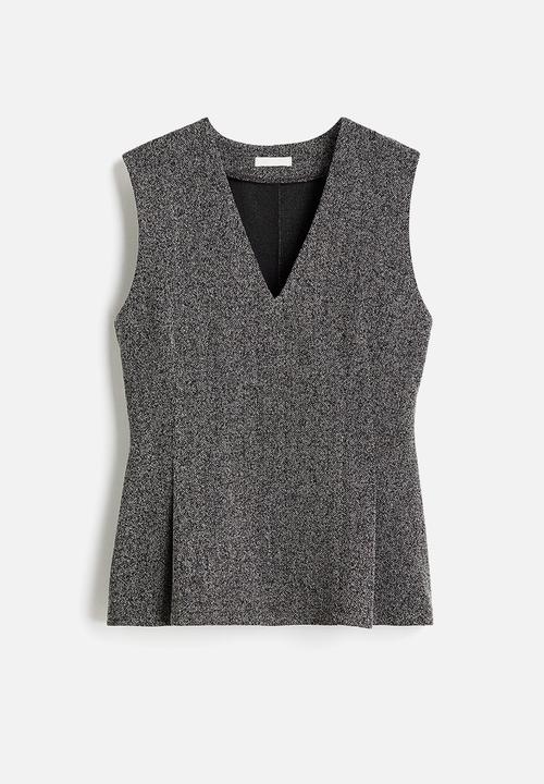 H&M - V-neck top - dark grey/herringbone pattern