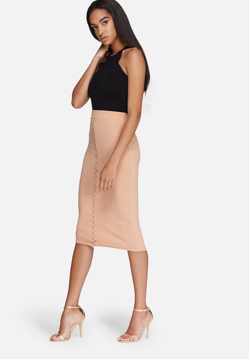 Missguided - Ribbed popper through maxi skirt