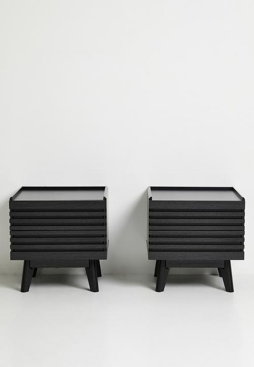 Slatted Bedside Table Set of 2 - Black