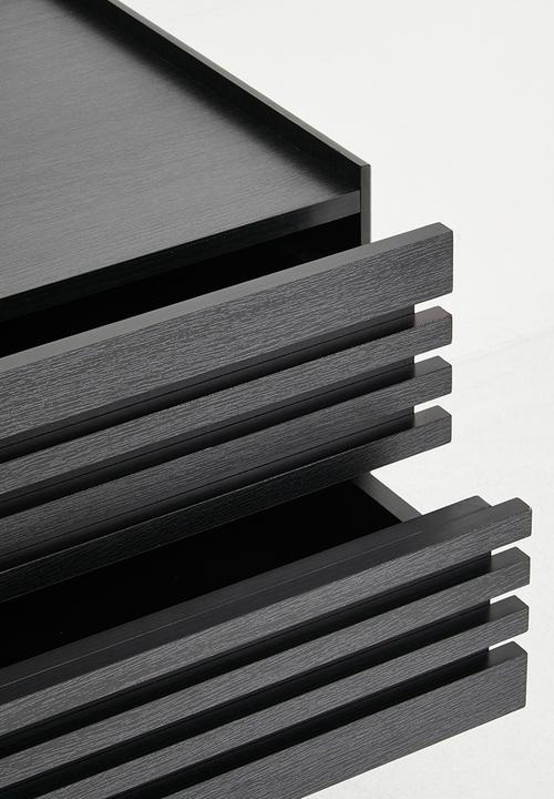 Sixth Floor - Slatted Bedside Table Set of 2 - Black