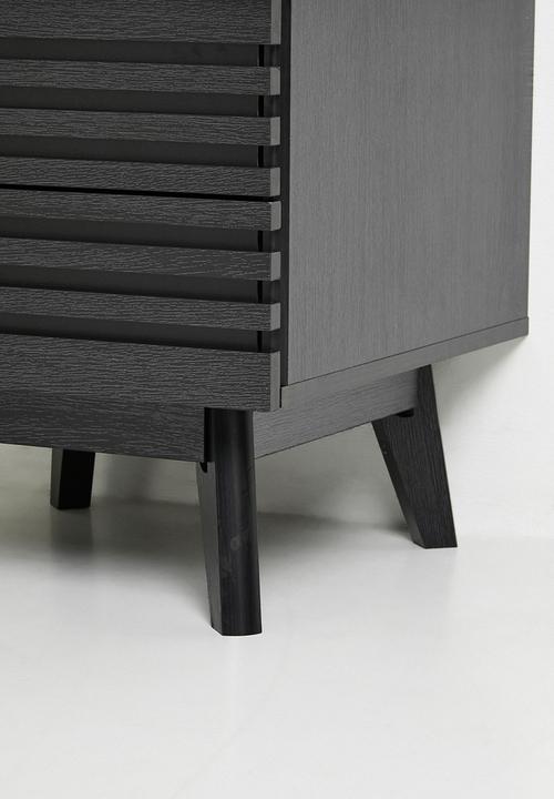 Sixth Floor - Slatted Bedside Table Set of 2 - Black