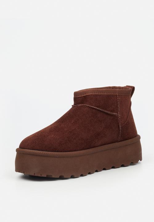 Miss Black - Bae 9 gold zip fur ankle boot - chocolate