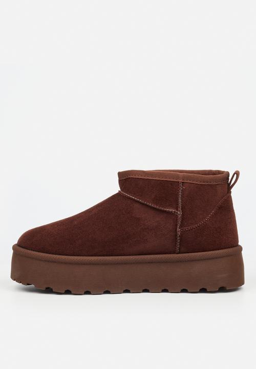 Miss Black - Bae 9 gold zip fur ankle boot - chocolate