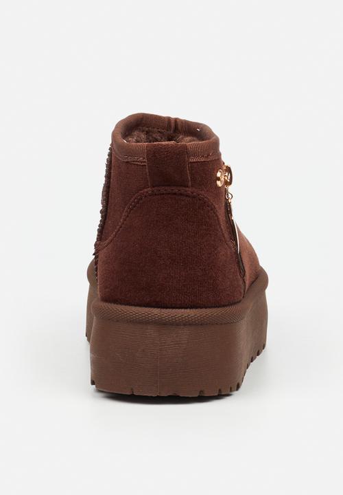 Miss Black - Bae 9 gold zip fur ankle boot - chocolate