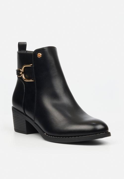 Miss Black - Brook 1 gold buckle ankle boot - black