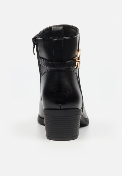 Miss Black - Brook 1 gold buckle ankle boot - black