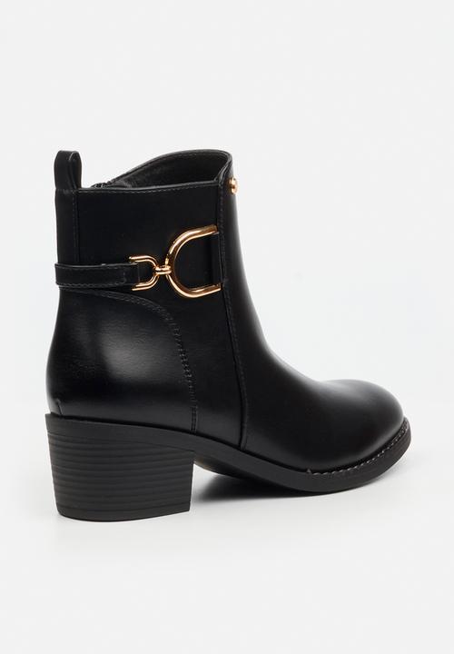 Miss Black - Brook 1 gold buckle ankle boot - black