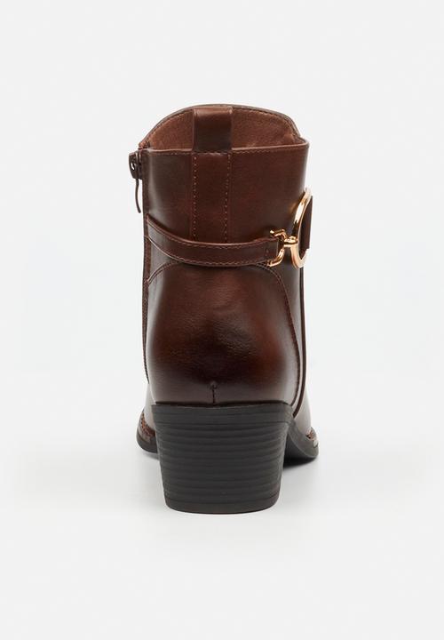 Miss Black - Brook 1 gold buckle ankle boot - chocolate