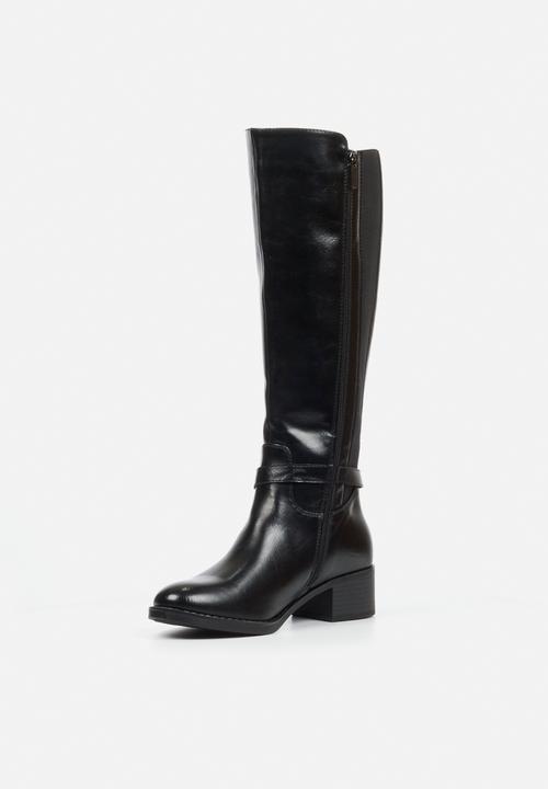 Miss Black - Earth 1 gold buckle stretch rider boot - black
