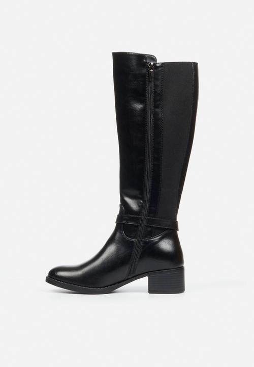 Miss Black - Earth 1 gold buckle stretch rider boot - black