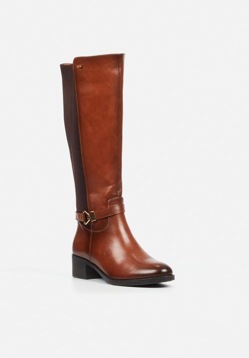Miss Black - Earth 1 gold buckle stretch rider boot - tan