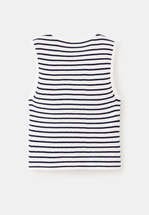 MANGO - Top LEAT - white & navy 