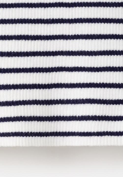 MANGO - Top LEAT - white & navy 