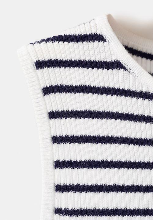 MANGO - Top LEAT - white & navy 