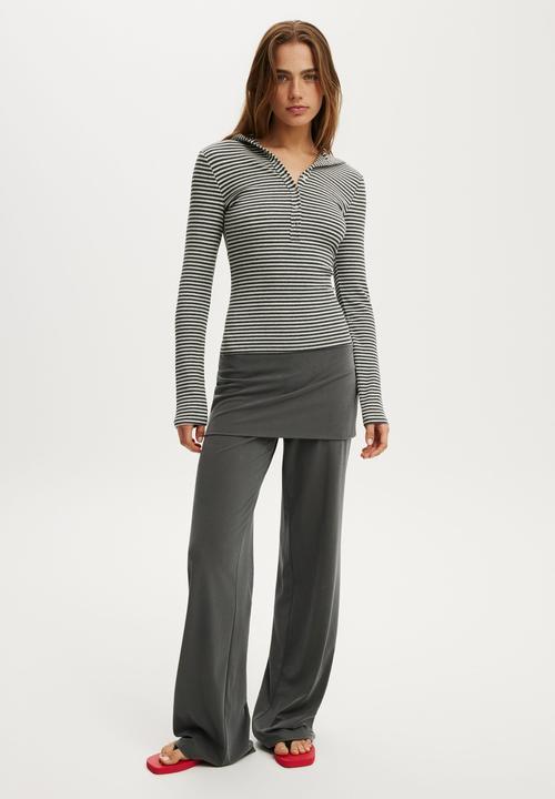 Cotton On - Hooded blake henley long sleeve - charcoal/grey marle stripe