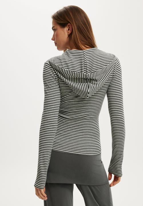 Cotton On - Hooded blake henley long sleeve - charcoal/grey marle stripe