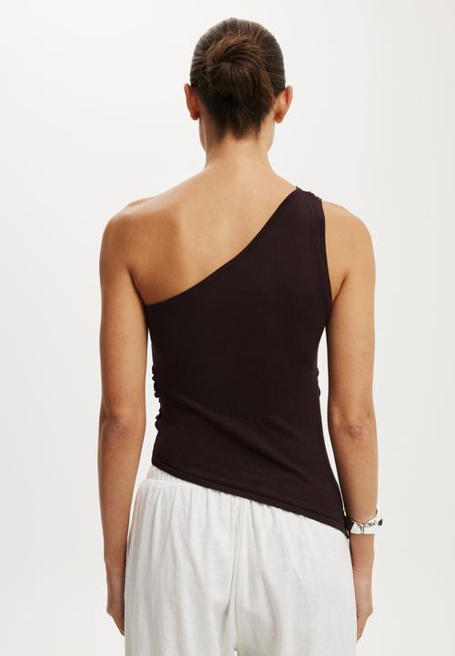 Cotton On - Stud trim asym knit top - dark oak