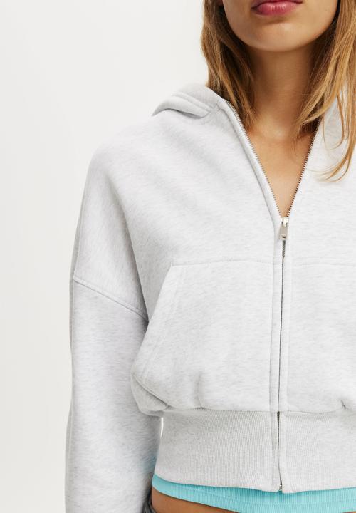 Cotton On - Oversized Zip Through Hoodie - Light Grey Marle