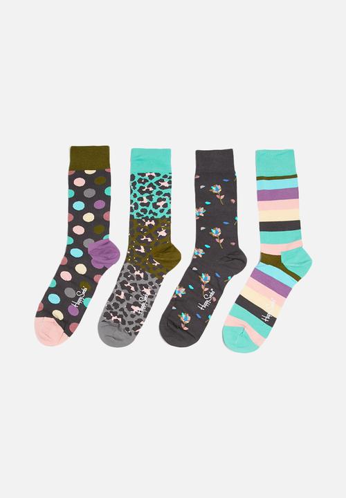 Happy Socks - Dot Gift Box - Purple - Blue - Moss Green