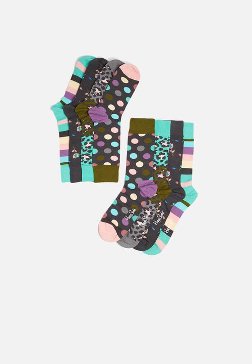 Happy Socks - Dot Gift Box - Purple - Blue - Moss Green