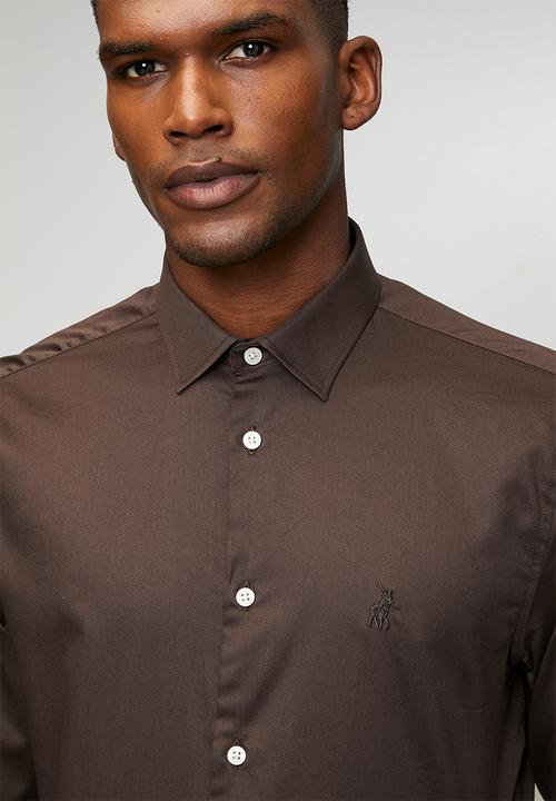 POLO - Greig  Essential Sateen Long Sleeve Shirt - Chocolate