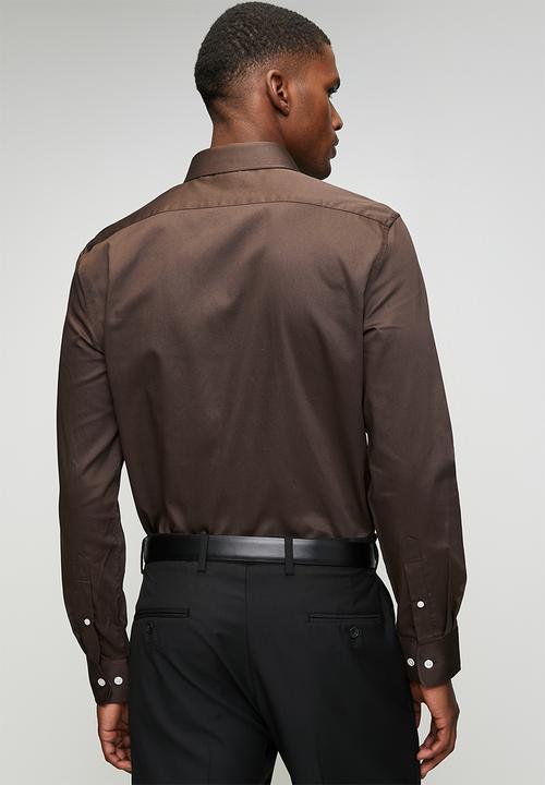 POLO - Greig  Essential Sateen Long Sleeve Shirt - Chocolate