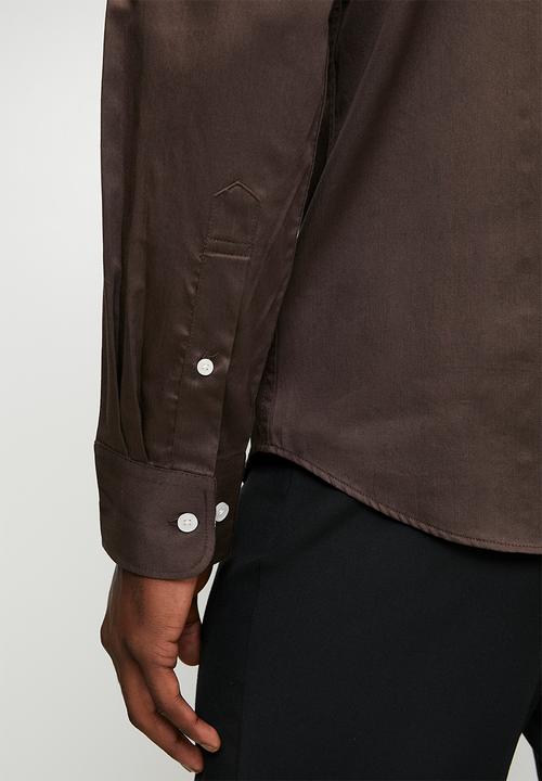 POLO - Greig  Essential Sateen Long Sleeve Shirt - Chocolate
