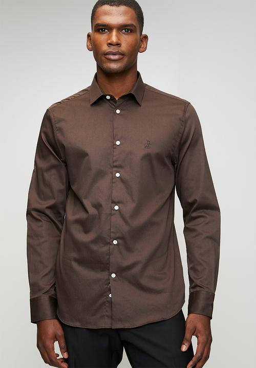 POLO - Greig  Essential Sateen Long Sleeve Shirt - Chocolate